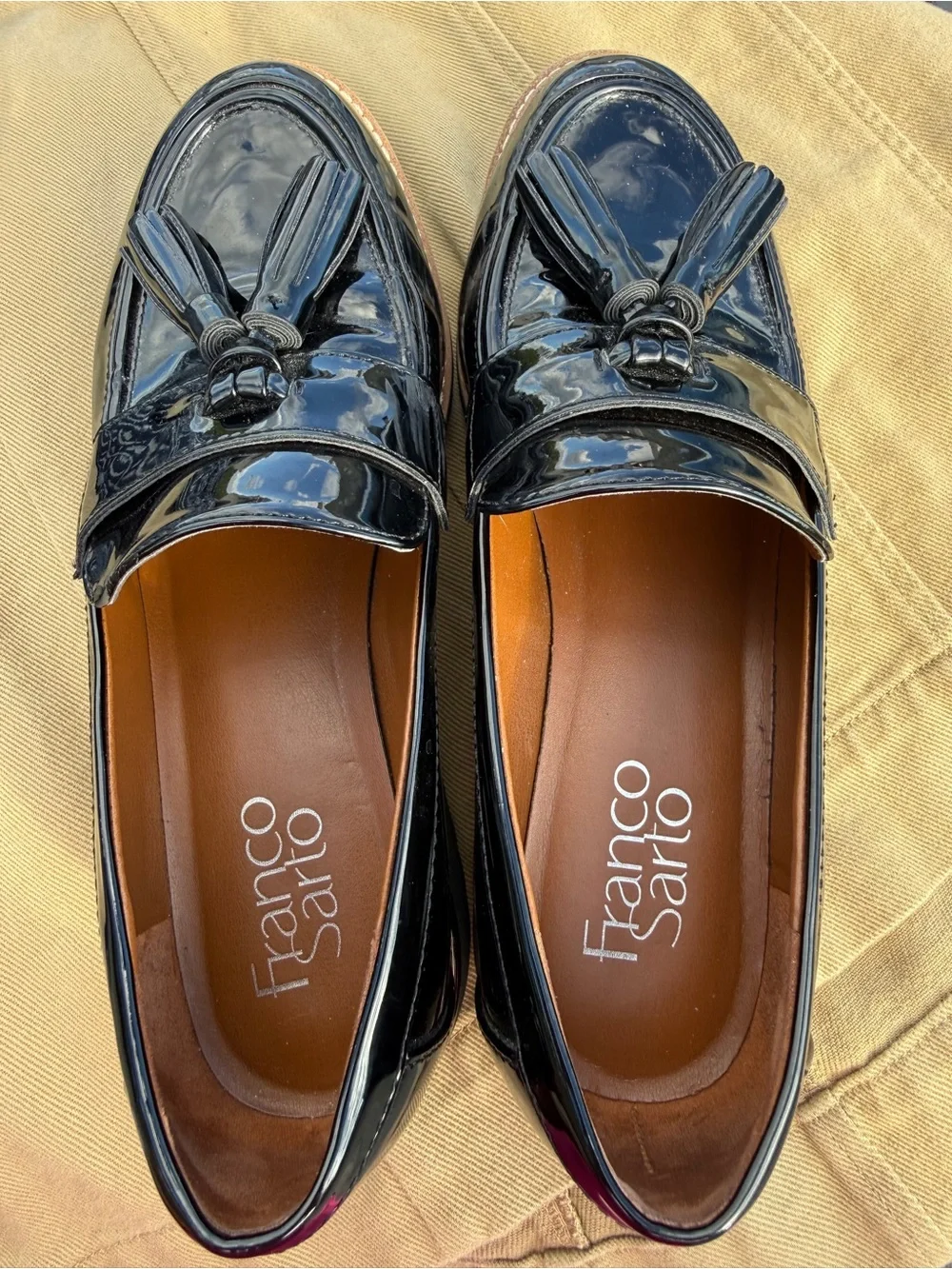 Franco Sarto Black Patent Leather Tassel Loafers